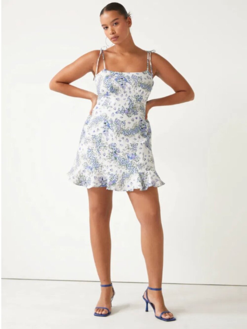 & Other Stories Blue Floral Linen Mini Dress